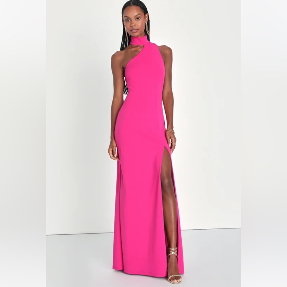 Pink Asymmetrical Open Back Gown